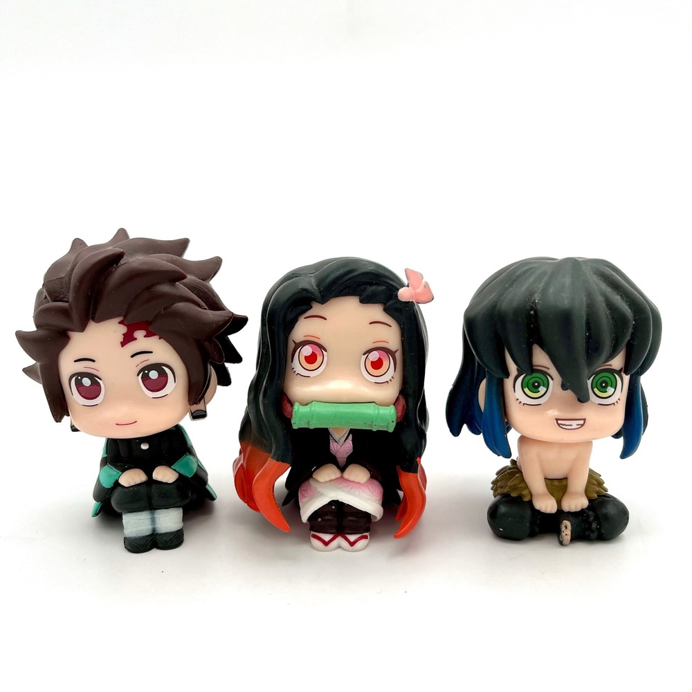 3 Demon Slayer Figures Tanjiro Nezuko Inosuke Anime Chibi Cute Kawaii Set